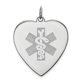 Sterling Silver Rhodium Engraveable Non-Enameled Heart Medical Pendant