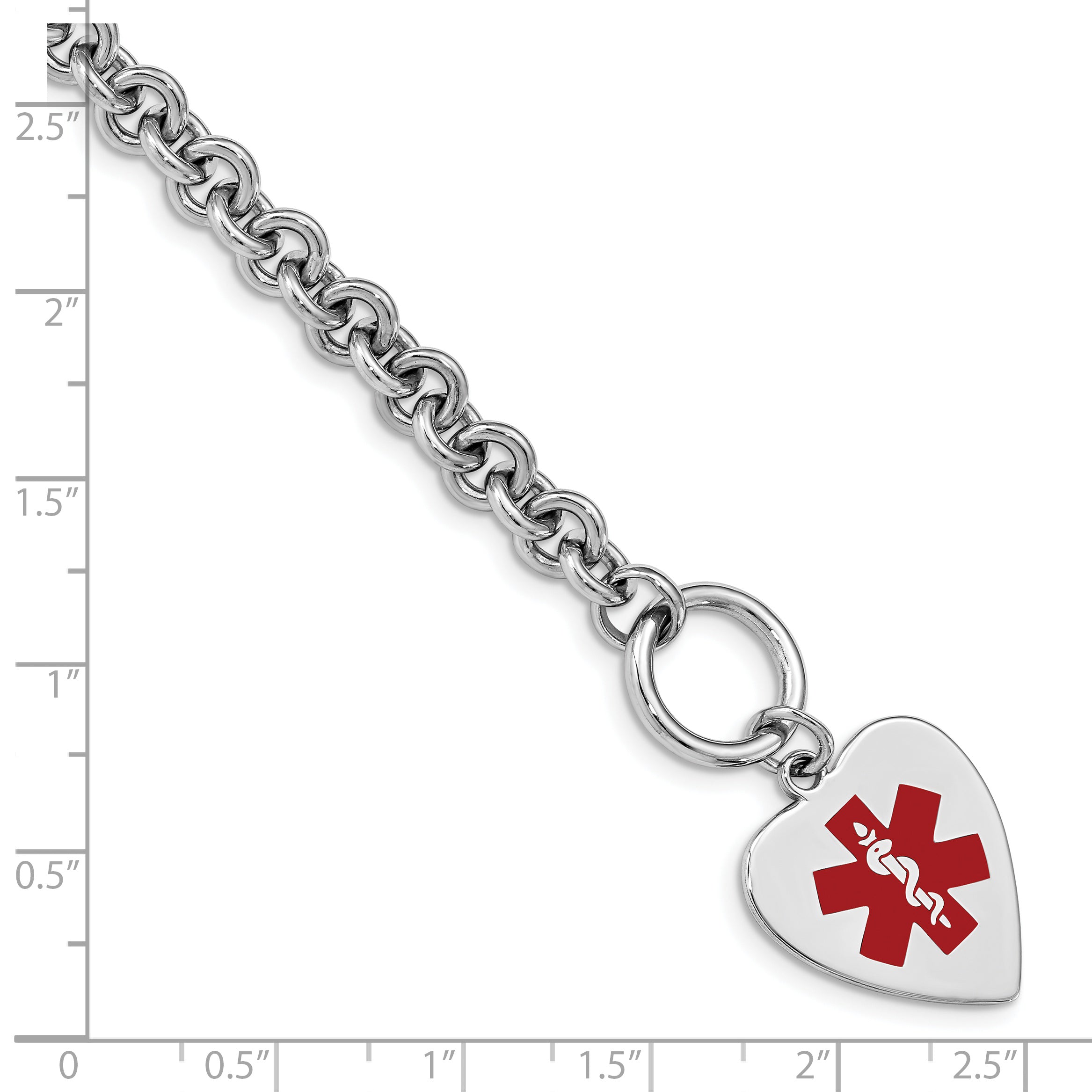 Sterling Silver RH-pltd Engraveable Enamel Heart Medical ID Bracelet