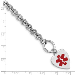 Sterling Silver RH-pltd Engraveable Enamel Heart Medical ID Bracelet