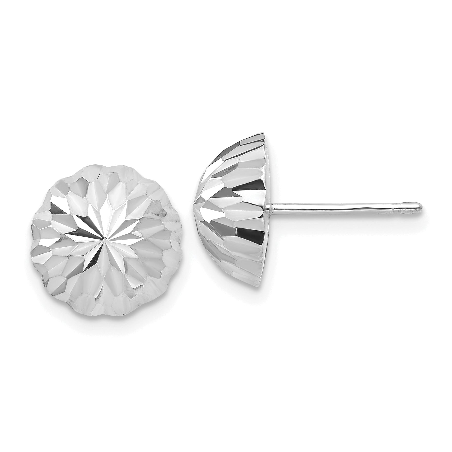 14k White Gold Polished & Diamond-Cut Half Ball Post Earrings