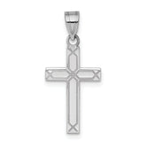 14k White Gold Solid Laser Etched Cross Pendant