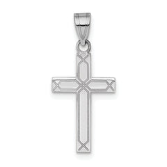 14k White Gold Solid Laser Etched Cross Pendant