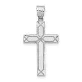 14k White Gold Solid Laser Etched Cross Pendant