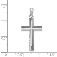 14K White Gold Solid Laser Etched Cross Pendant