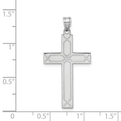 14K White Gold Solid Laser Etched Cross Pendant