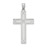 14k White Gold Solid Laser Etched Cross Pendant