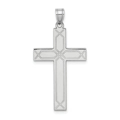 14k White Gold Solid Laser Etched Cross Pendant