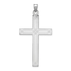 14k White Gold Solid Laser Etched Cross Pendant