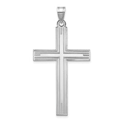 14k White Gold Solid Laser Etched Cross Pendant
