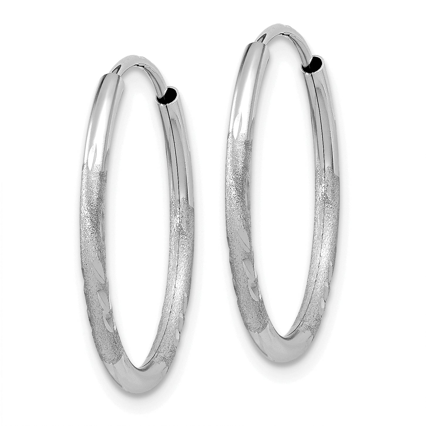 14k White Gold 1.5mm Diamond-cut Endless Hoop Earrings