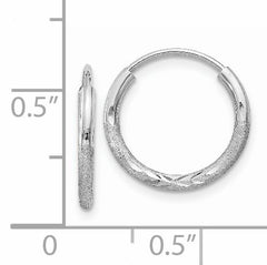 14k White Gold 1.5mm Diamond-cut Endless Hoop Earrings