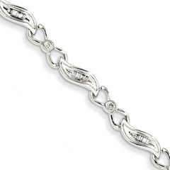 14K White Gold Diamond Bracelet with Baguette & Round Stones, Polished Finish