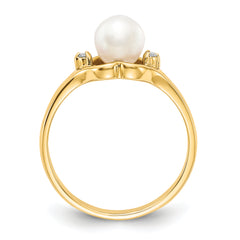 14k 6mm Fresh Water Cultured Pearl AA Diamond ring