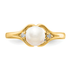 14k 6mm Fresh Water Cultured Pearl AA Diamond ring