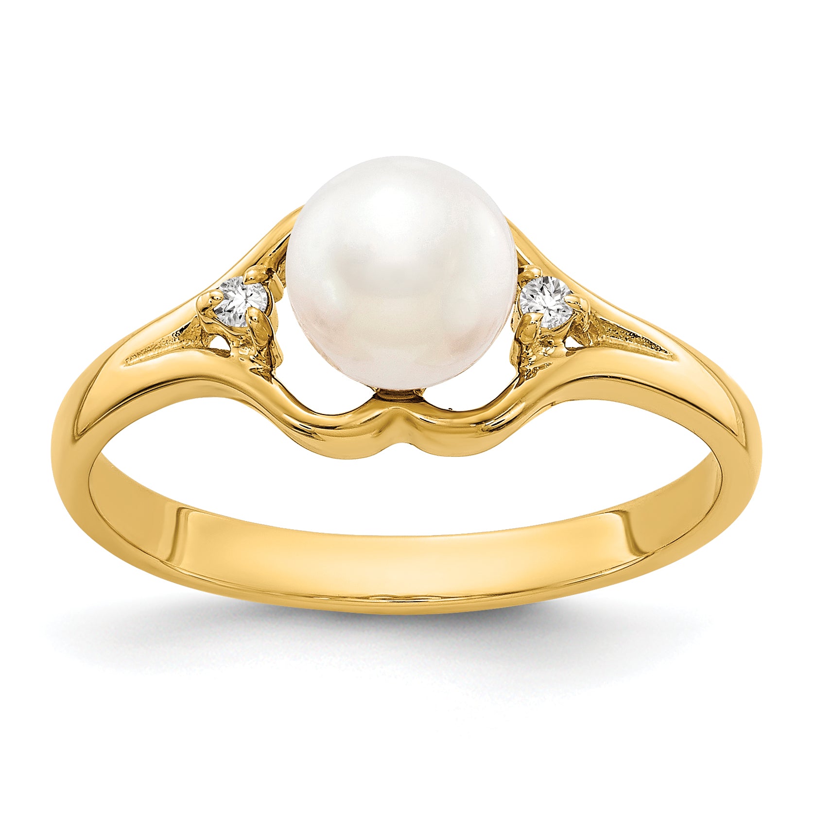 14k 6mm Fresh Water Cultured Pearl AA Diamond ring