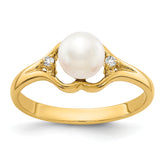14k 6mm Fresh Water Cultured Pearl AA Diamond ring