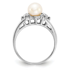 14k White Gold 6mm Fresh Water Cultured Pearl AA Diamond ring