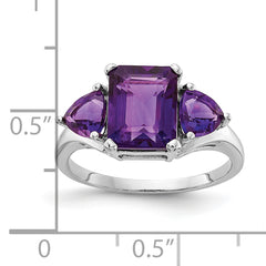 14k White Gold Amethyst 3-Stone Ring