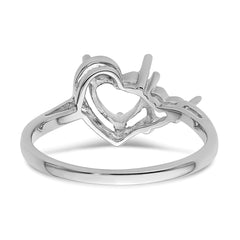 14k White Gold 6mm Heart/4mm Heart Gemstone Ring Mounting (No Stone Included)