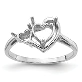 14k White Gold 6mm Heart/4mm Heart Gemstone Ring Mounting