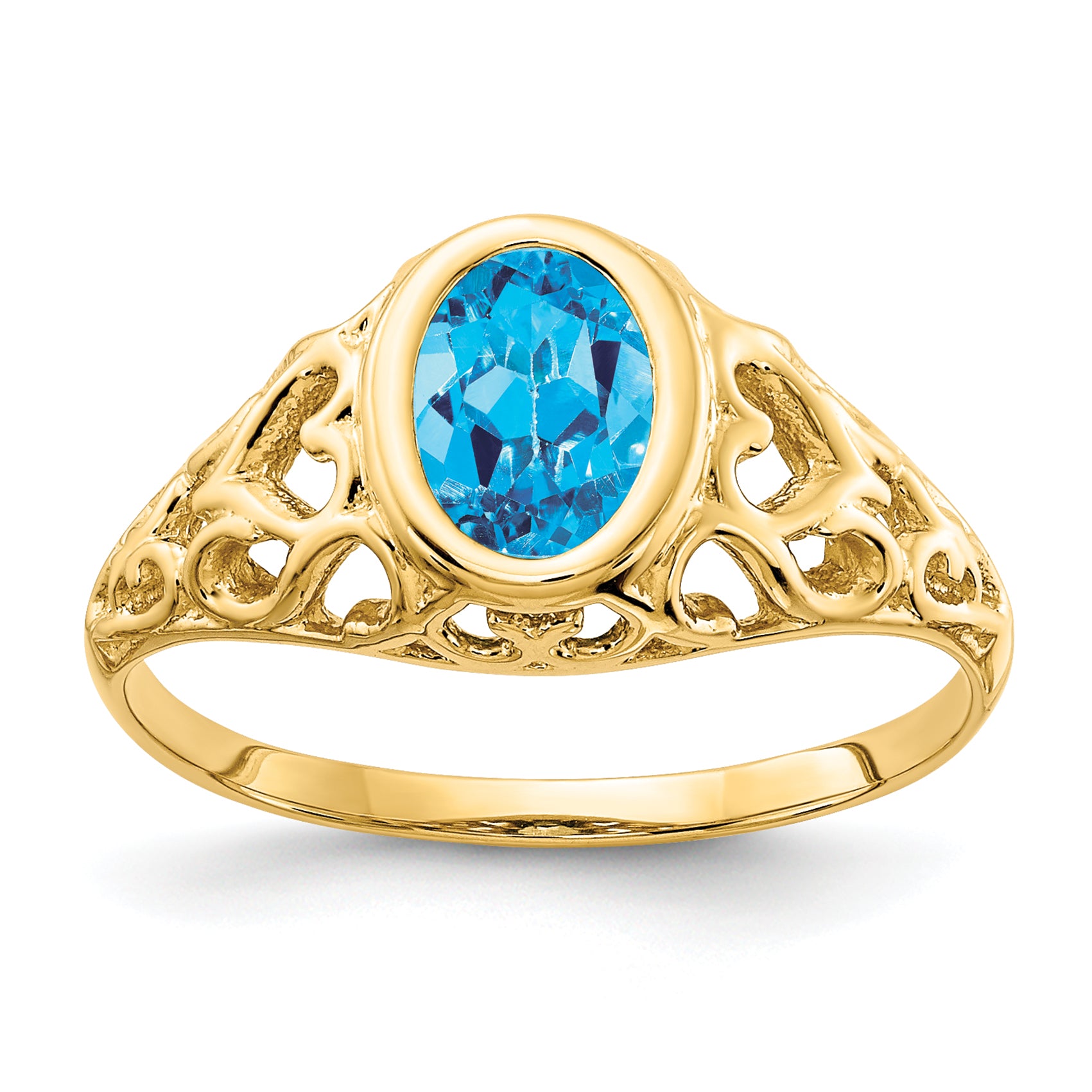 14k 7x5mm Oval Blue Topaz ring