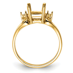 14k Diamond / 8x6mm Emerald-cut Gemstone Ring Mounting (No Stone Included)