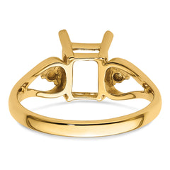 14k Diamond / 8x6mm Emerald-cut Gemstone Ring Mounting (No Stone Included)