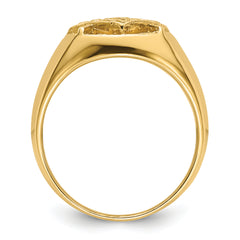 14k Men's Polished and Textured Masonic Ring Mounting (No Stone Included)
