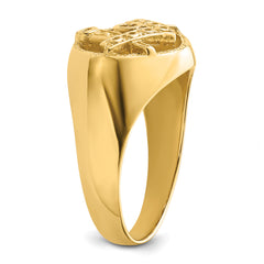 14k Men's Polished and Textured Masonic Ring Mounting (No Stone Included)