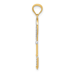 14K With White Rhodium Polished Heart Key Charm
