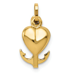 14K Polished Heart Cross Anchor Pendant