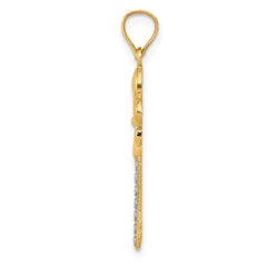 14K With White Rhodium Polished Fleur De Lis Key Charm