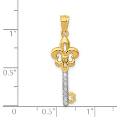 14K With White Rhodium Polished Fleur De Lis Key Charm