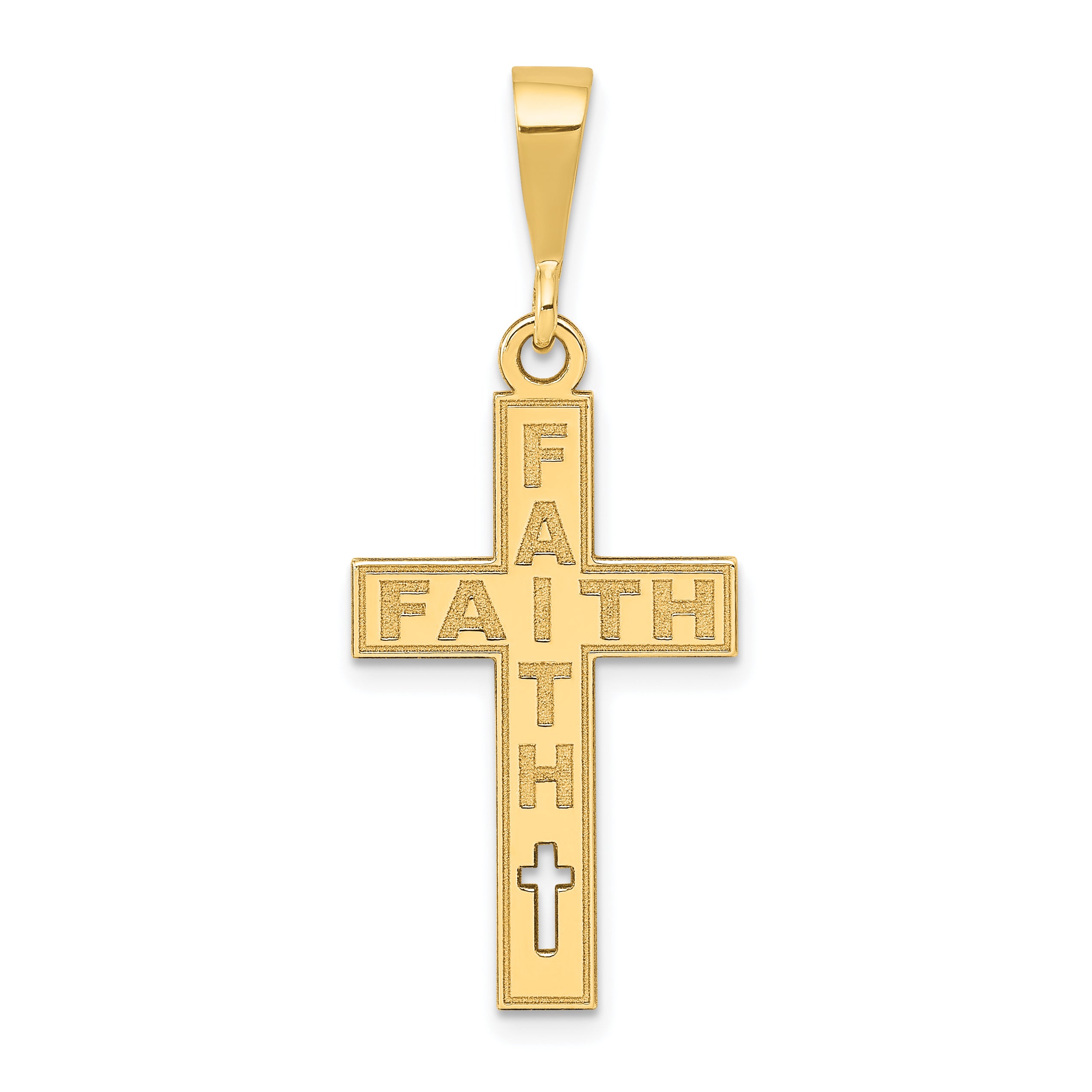 14K Laser Cut FAITH Cross Charm