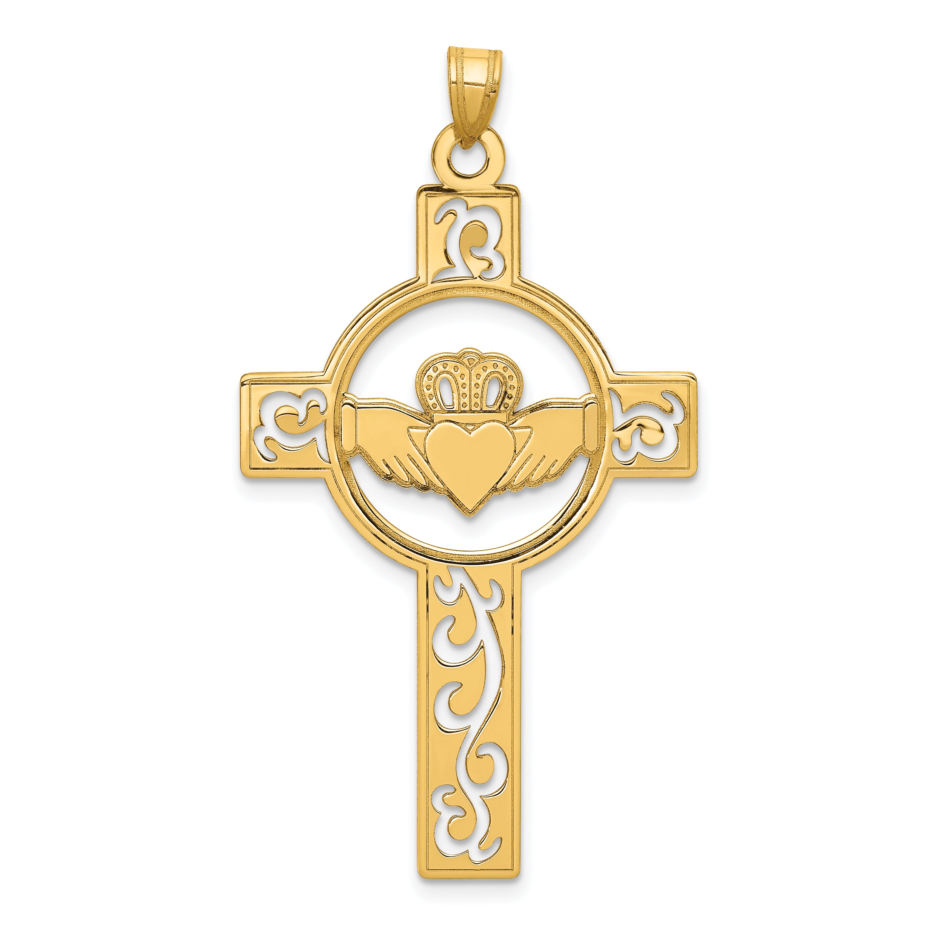 14k Laser Cut Claddagh Cross Charm