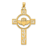 14k Laser Cut Claddagh Cross Charm