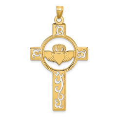 14k Laser Cut Claddagh Cross Charm