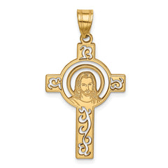 14kw Laser Cut Jesus Face Cross Charm