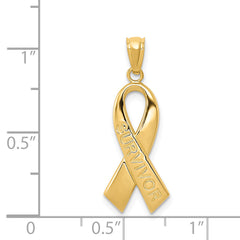 14K Gold Polished Survivor Ribbon Pendant