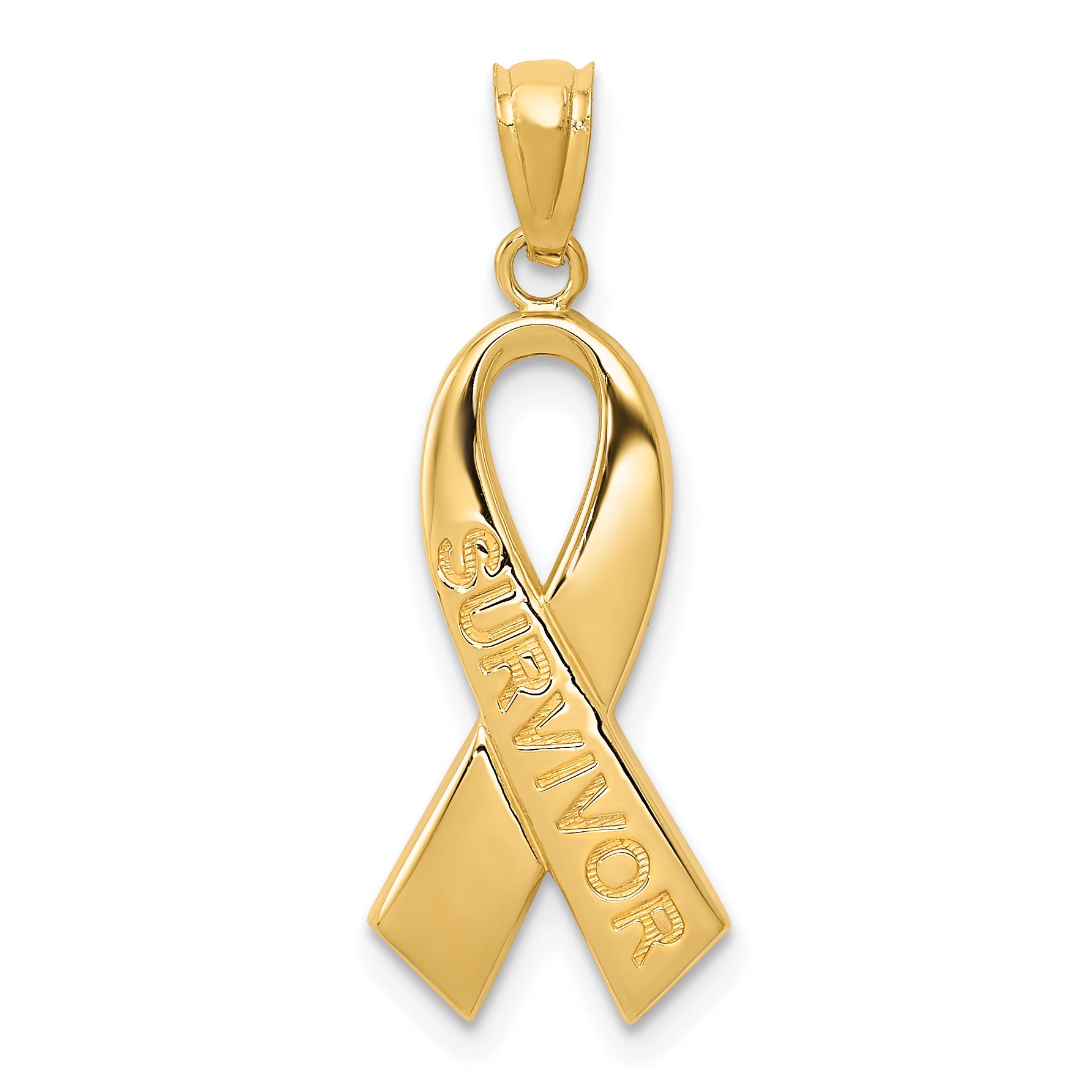 14k Gold Polished SURVIVOR Ribbon Pendant