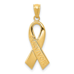 14k Gold Polished SURVIVOR Ribbon Pendant