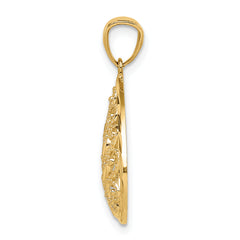 14K Gold Polished & Textured Small Filigree Teardrop Pendant