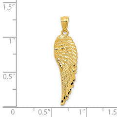 14K Gold Polished & Textured Angel Wing Pendant