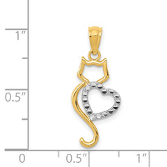 14K Two-tone Polished Cat w/heart Pendant