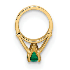 14K 3D Ring with Dark Green Glass Stone Charm