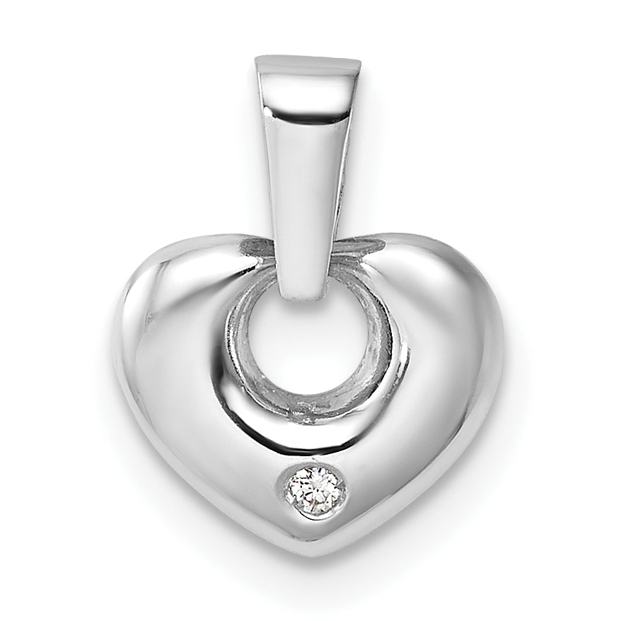 14k White Gold 3D CZ Heart Pendant