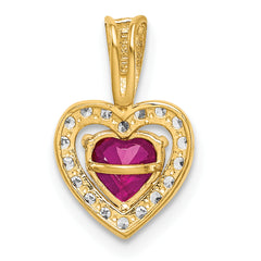 14K Polished Red and Clear CZ Heart Pendant