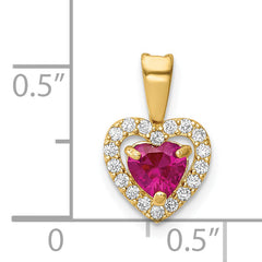 14K Polished Red and Clear CZ Heart Pendant
