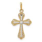 14K w/White Rhodium CZ Cross Pendant