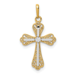 14K w/White Rhodium CZ Cross Pendant